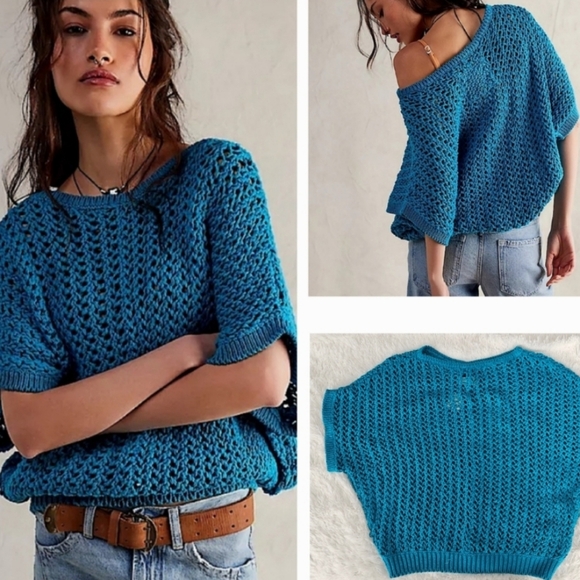 Free People We The Free Sophia Sweater Tee Ocean Palace NWT - Picture 2 of 3